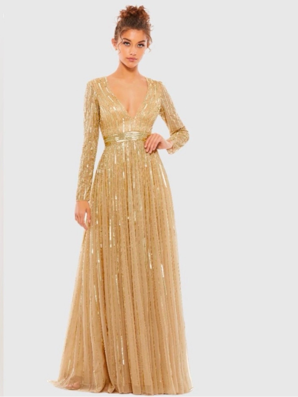 Tailored Mac Duggal Gold Sequin Gown